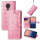 For Nokia C21 Cute Cat and Dog Embossed Leather Phone Case(Pink) - 1