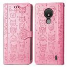 For Nokia C21 Cute Cat and Dog Embossed Leather Phone Case(Pink) - 2