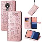 For Nokia C21 Cute Cat and Dog Embossed Leather Phone Case(Rose Gold) - 1