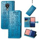 For Nokia C21 Cute Cat and Dog Embossed Leather Phone Case(Blue) - 1