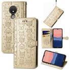 For Nokia C21 Cute Cat and Dog Embossed Leather Phone Case(Gold) - 1