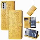 For Nokia G60 Cute Cat and Dog Embossed Leather Phone Case(Yellow) - 1