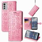 For Nokia G60 Cute Cat and Dog Embossed Leather Phone Case(Pink) - 1