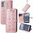 For Nokia G60 Cute Cat and Dog Embossed Leather Phone Case(Rose Gold) - 1