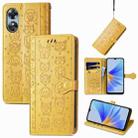 For OPPO A17 Cat and Dog Embossed Leather Phone Case(Yellow) - 1