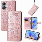 For OPPO A17 Cat and Dog Embossed Leather Phone Case(Rose Gold) - 1