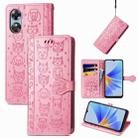 For OPPO A17 Cat and Dog Embossed Leather Phone Case(Pink) - 1