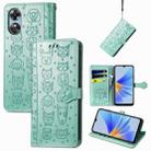 For OPPO A17 Cat and Dog Embossed Leather Phone Case(Green) - 1