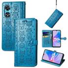 For OPPO A97 5G Cat and Dog Embossed Leather Phone Case(Blue) - 1