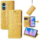 For OPPO A97 5G Cat and Dog Embossed Leather Phone Case(Yellow) - 1