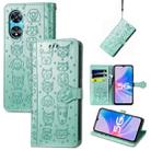 For OPPO A97 5G Cat and Dog Embossed Leather Phone Case(Green) - 1