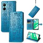 For Realme C33 Cat and Dog Embossed Leather Phone Case(Blue) - 1