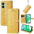 For Realme C33 Cat and Dog Embossed Leather Phone Case(Yellow) - 1