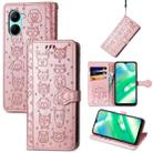For Realme C33 Cat and Dog Embossed Leather Phone Case(Rose Gold) - 1