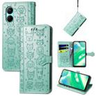 For Realme C33 Cat and Dog Embossed Leather Phone Case(Green) - 1