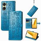 For vivo Y16 Cat and Dog Embossed Leather Phone Case(Blue) - 1