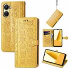 For vivo Y16 Cat and Dog Embossed Leather Phone Case(Yellow) - 1