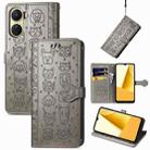 For vivo Y16 Cat and Dog Embossed Leather Phone Case(Gray) - 1