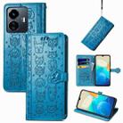 For vivo Y77 5G Global Cat and Dog Embossed Leather Phone Case(Blue) - 1