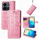 For vivo Y77 5G Global Cat and Dog Embossed Leather Phone Case(Pink) - 1