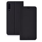 Electric Pressed Plain Texture Ultra-thin Magnetic Suction TPU + PU Leather Case with Holder & Card Slot for Galaxy A50(Black) - 1