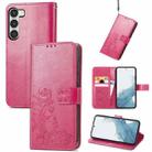 For Samsung Galaxy A34 5G Four-leaf Clasp Embossed Buckle Leather Phone Case(Magenta) - 1