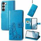 For Samsung Galaxy A34 5G Four-leaf Clasp Embossed Buckle Leather Phone Case(Blue) - 1