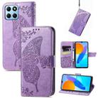 For Honor X8 5G Butterfly Love Flower Embossed Leather Phone Case(Lavender) - 1