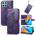 For Honor X8 5G Butterfly Love Flower Embossed Leather Phone Case(Purple) - 1