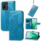 For vivo T2X 5G Butterfly Love Flower Embossed Leather Phone Case(Blue) - 1