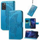 For ZTE Blade A72 4G Butterfly Love Flower Embossed Leather Phone Case(Blue) - 1