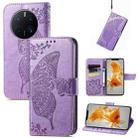 For Huawei Mate 50 Pro Butterfly Love Flower Embossed Leather Phone Case(Lavender) - 1