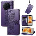 For Huawei Mate 50 Pro Butterfly Love Flower Embossed Leather Phone Case(Purple) - 1