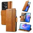 For OPPO Reno8 Pro CaseNeo Splicing Dual Magnetic Buckle Leather Phone Case(Khaki) - 1