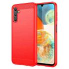 For Samsung Galaxy A14 4G Brushed Texture Carbon Fiber TPU Phone Case(Red) - 1