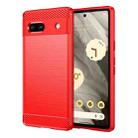 For Google Pixel 7a Brushed Texture Carbon Fiber TPU Phone Case(Red) - 1