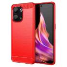 For OPPO Reno9 5G Brushed Texture Carbon Fiber TPU Phone Case(Red) - 1