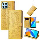 For Honor X8 5G Cute Cat and Dog Embossed Leather Phone Case(Yellow) - 1