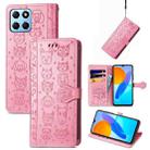 For Honor X8 5G Cute Cat and Dog Embossed Leather Phone Case(Pink) - 1