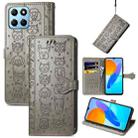 For Honor X8 5G Cute Cat and Dog Embossed Leather Phone Case(Gray) - 1