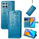 For Honor X8 5G Cute Cat and Dog Embossed Leather Phone Case(Blue) - 1