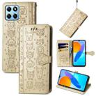 For Honor X8 5G Cute Cat and Dog Embossed Leather Phone Case(Gold) - 1