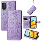 For Xiaomi Poco M5 Cute Cat and Dog Embossed Leather Phone Case(Purple) - 1