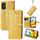 For Xiaomi Poco M5 Cute Cat and Dog Embossed Leather Phone Case(Yellow) - 1