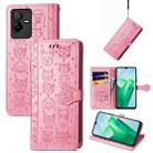 For vivo T2X Cute Cat and Dog Embossed Leather Phone Case(Pink) - 1