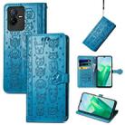 For vivo T2X Cute Cat and Dog Embossed Leather Phone Case(Blue) - 1