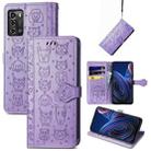 For ZTE Blade A72 4G Cute Cat and Dog Embossed Leather Phone Case(Purple) - 1