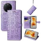 For Huawei Mate 50 Pro Cute Cat and Dog Embossed Leather Phone Case(Purple) - 1