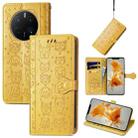 For Huawei Mate 50 Pro Cute Cat and Dog Embossed Leather Phone Case(Yellow) - 1