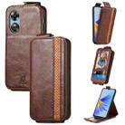 For OPPO A17 Splicing Wallet Card Holder Vertical Flip Leather Phone Case(Brown) - 1